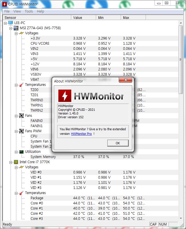 PC모니터링 HWMonitor 1.45 무설치 프로그램 버전 다운로드 PC모니터링 HWMonitor 1.45 무설치 프로그램 버전 다운로드
