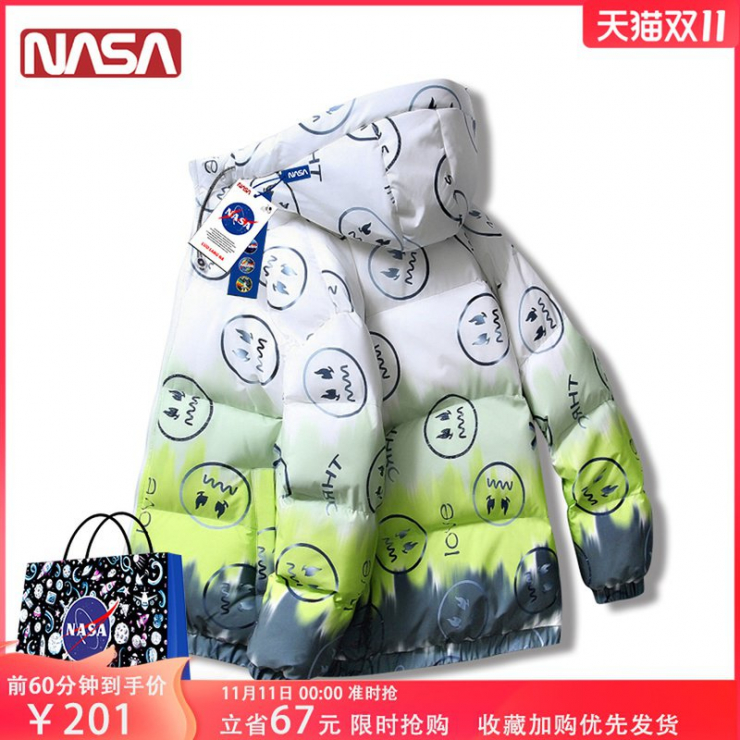 NASA 면 패딩 재킷 남성 겨울 다운 패딩 재킷 플러스 벨벳 두꺼운 패딩 재킷 느슨한 커플 후드 재킷