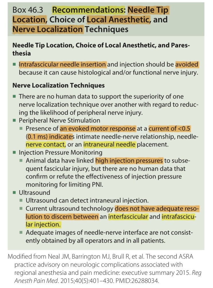  말초신경마취(peripheral nerve block):  신경마취를 위한 기본(1)-  초음파로 신경 구분, 신경 내 주사 intraneural injection는 위험한 것일까
