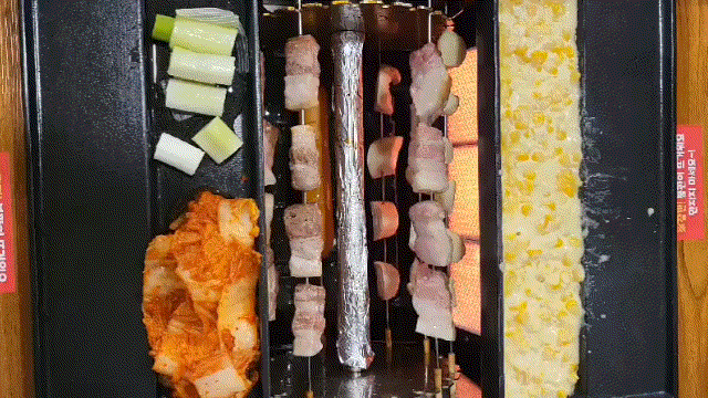 천안 성정동 자동 회전 통삼겹바베큐꼬치 고기구울 필요없는 돈꼬치