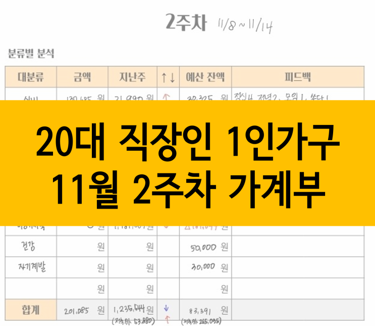  20대 직장인 1인가구 가계부, 11월 2주차 :: 식비, 인정해야 할까 줄여야 할까