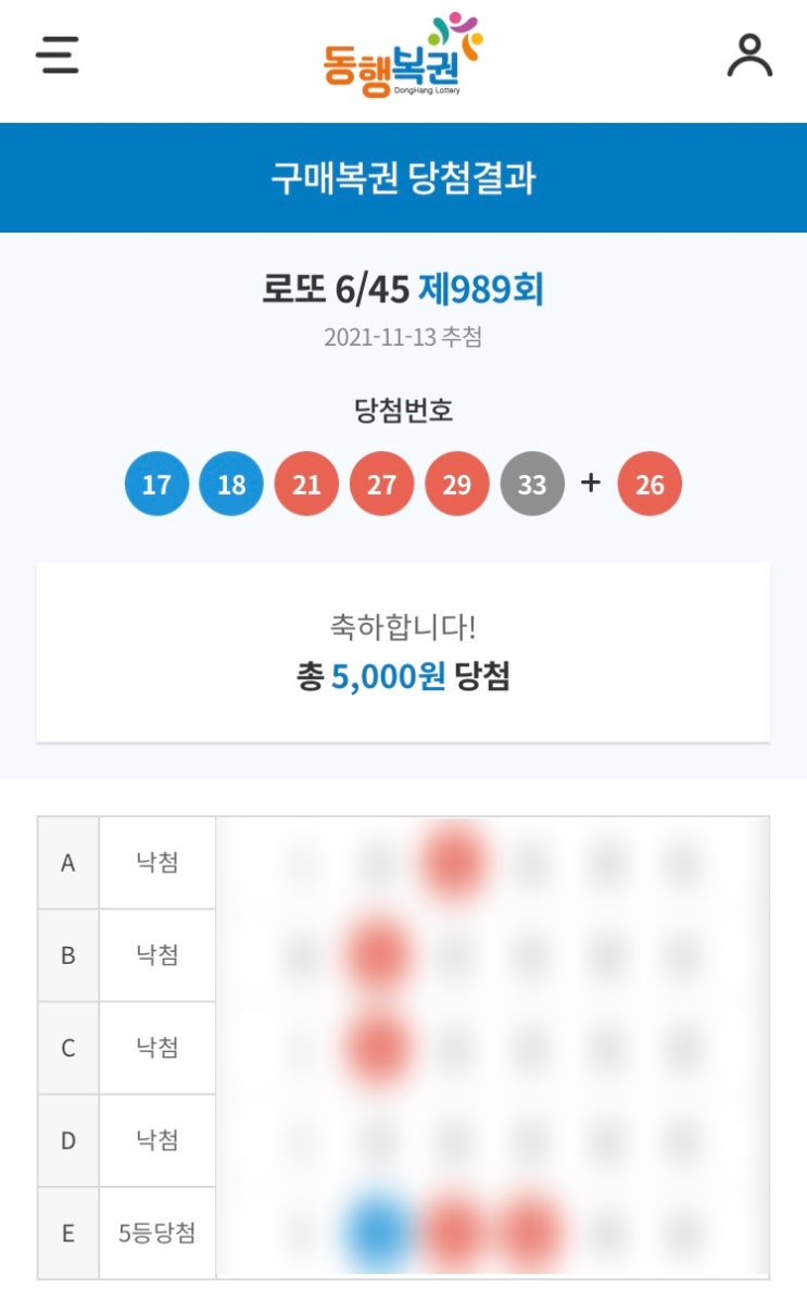  로또 제989회 당첨결과