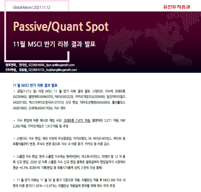  카카오게임즈, 크래프톤 msci 지수 편입