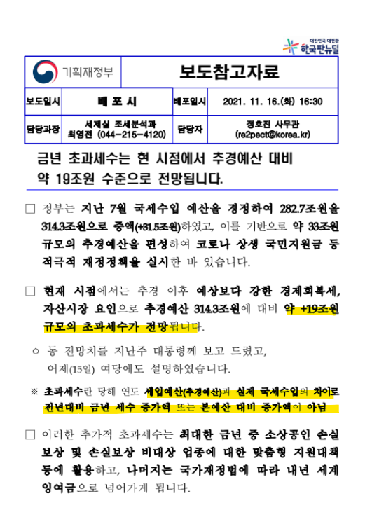  19조 초과세수(feat.기획재정부)