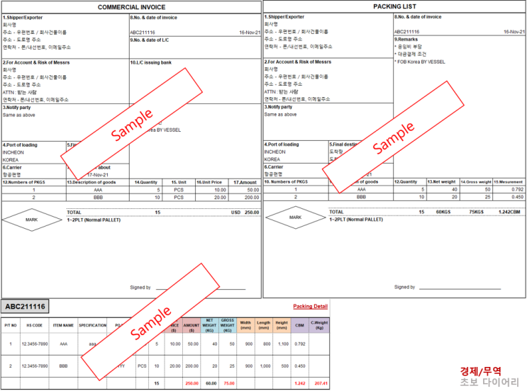  [수출/입서류] Commercial Invoice(C/I), Packing List(P/L) 작성방법 - 초보자용 (따라하기)
