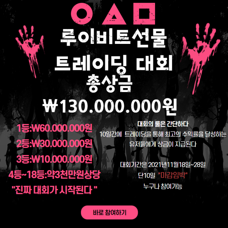  비트코인 마진거래(루이비트) 트레이딩 대회 총 상금 1억3천!!!