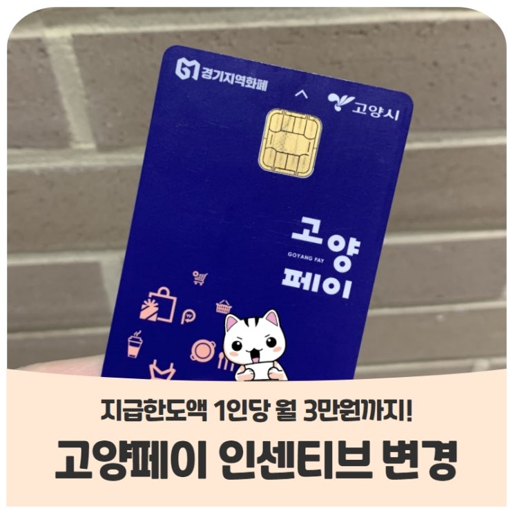 고양페이 인센티브 지급한도액 변경1인당 월 3만원 고양페이 인센티브 지급한도액 변경1인당 월 3만원