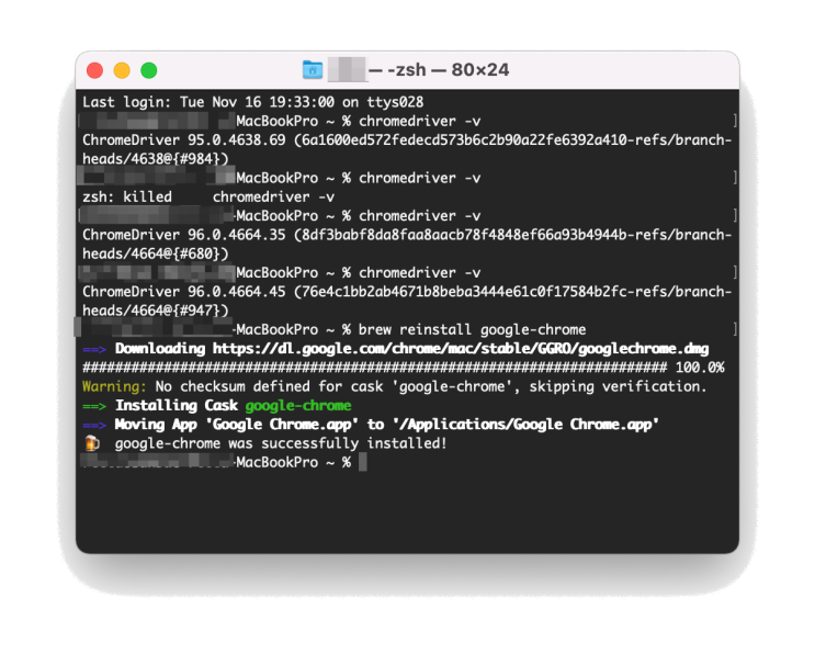  Mac - unknown error: cannot find Chrome binary (해결법)