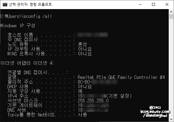  내 PC의 IP/MAC 주소 확인