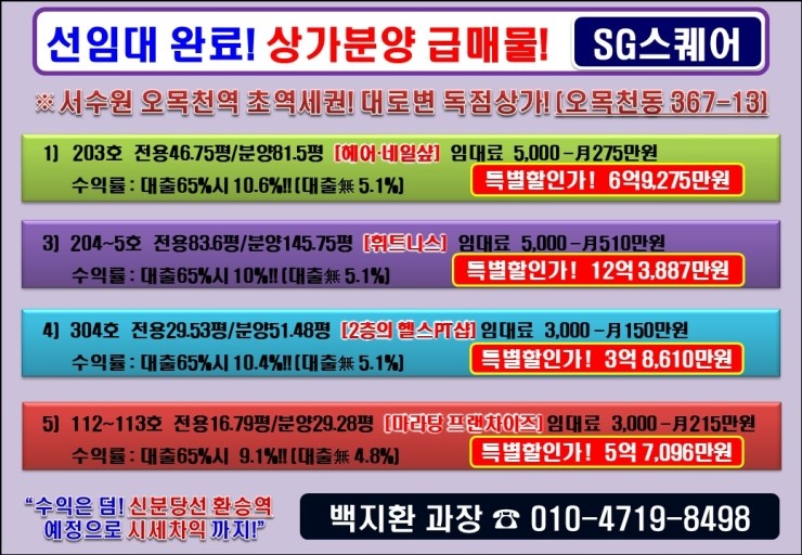 광역철도 환승역 초역세권 대로변 SG스퀘어 선임대 분양 안내