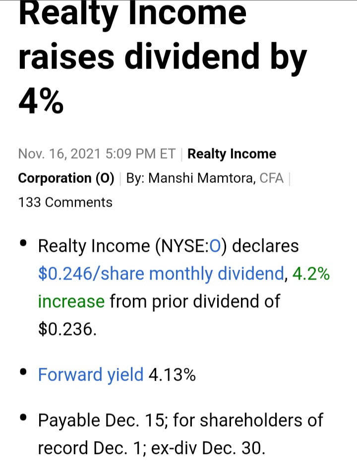 리얼티인컴 4% 배당금 인상 발표
