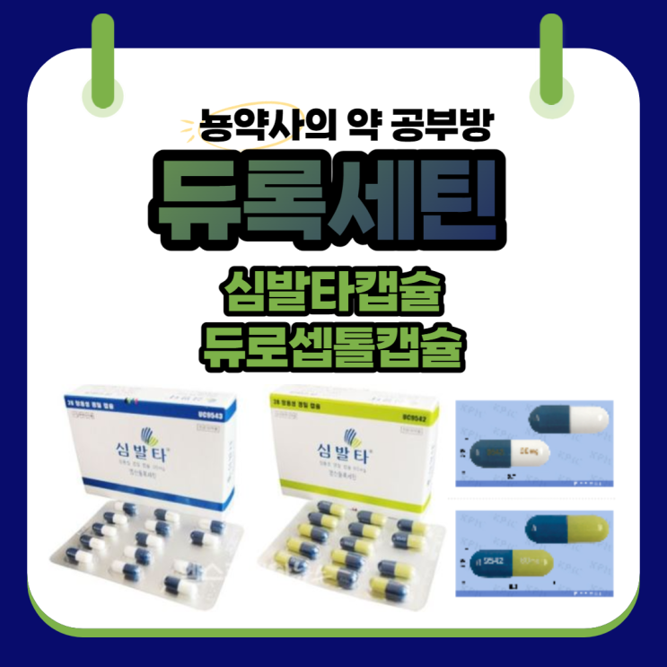  [뇽약사] 우울증 및 통증약, 둘록세틴, 듀로세틴(Duloxetine), 심발타캡슐, 듀로셉톨캡슐, 부작용/작용기전/주의사항