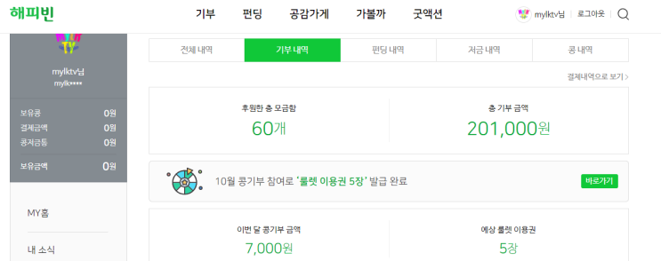  시간부자 뉴욕옹여사: 해피빈 기부 20만원 돌파