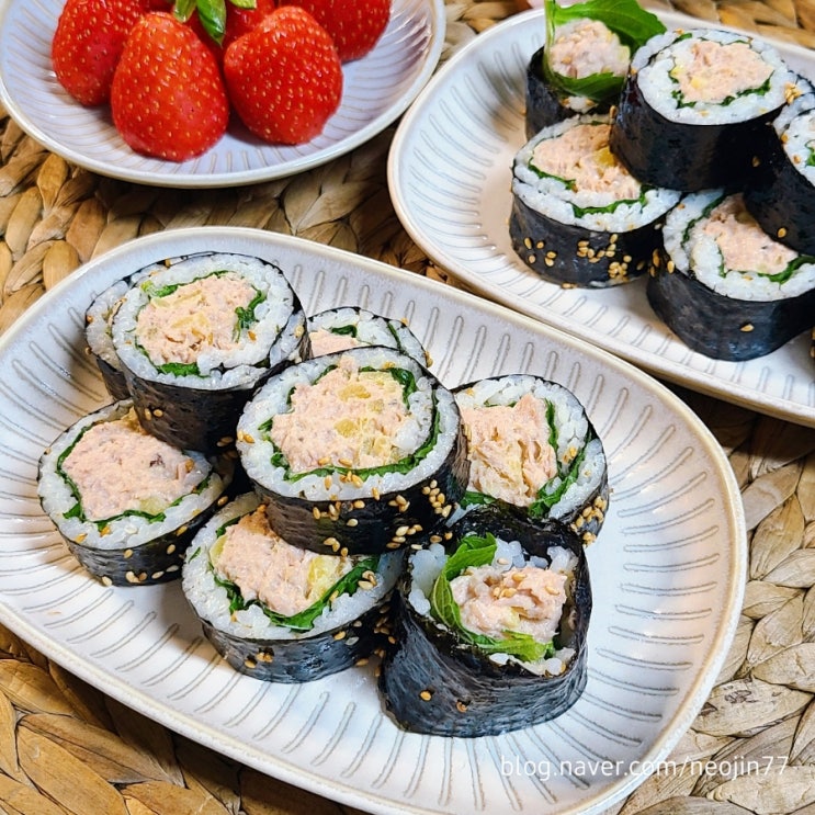 참치김밥 만들기 불없이 만드는 간단김밥 오늘아침메뉴 김밥