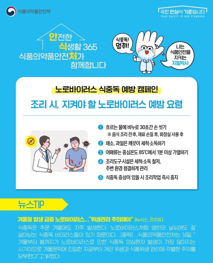  겨울철에 급증하는 노로바이러스 식중독 대해 알고 예방하자!