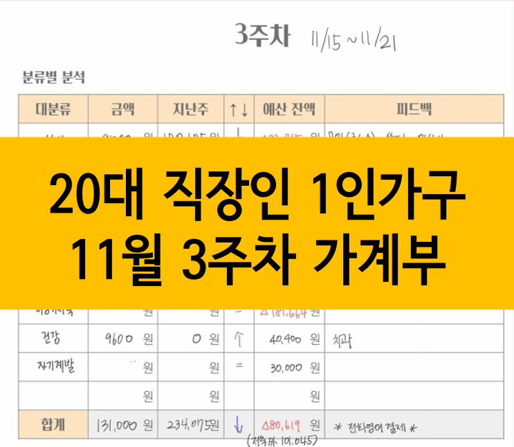  20대 직장인 1인가구 가계부, 11월 3주차 - 촉박한 배송주문은 이제 그만