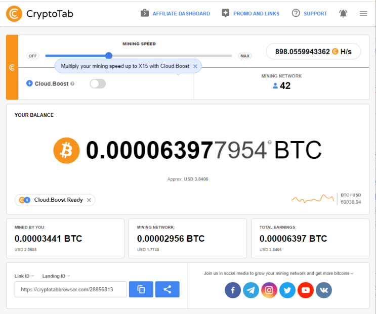 크립토탭(CryptoTab)을 통한 비트코인 채굴 현황(2021.11.24) 크립토탭(CryptoTab)을 통한 비트코인 채굴 현황(2021.11.24)