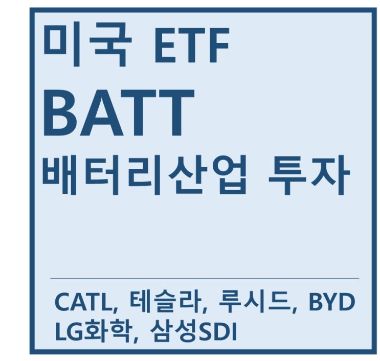 [미국ETF] "BATT" a.k.a 배터리 산업ETF(feat. CATL, 테슬라, 루시드, BYD, LG화학, 삼성SDI)