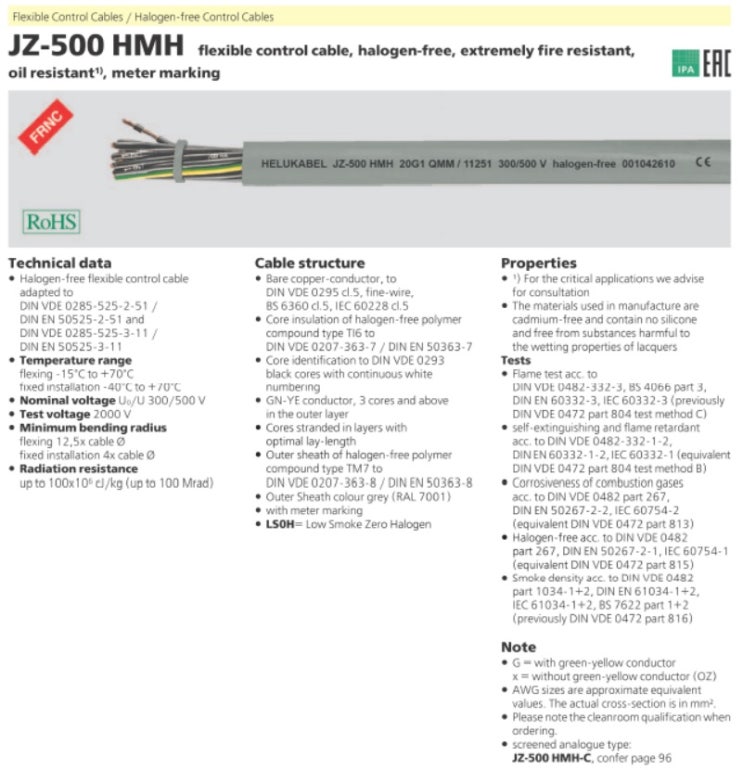 Helu Cable(헬루케이블) JZ-500 HMH(할로겐프리)