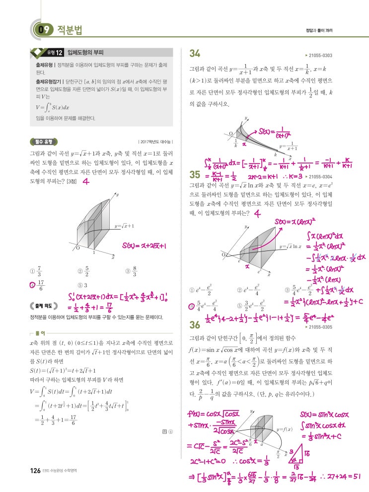 수능완성 미적분 p126) 09 적분법 유형12 문제 및 풀이