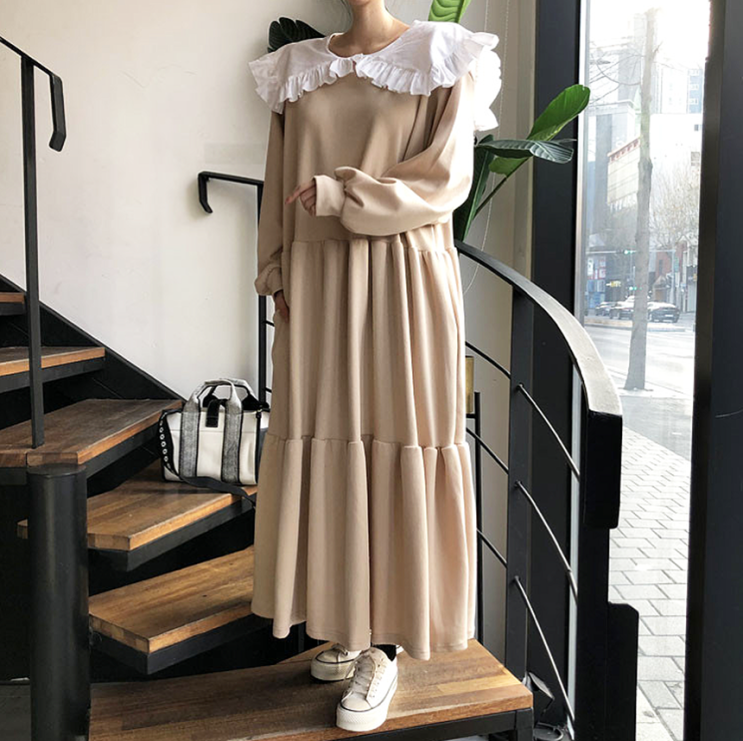  (당일배송)프릴 빅카라 루즈핏 캉캉 롱 원피스