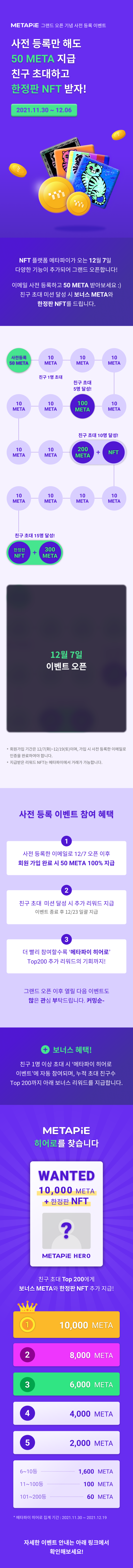  [더폴] 메타파이 그랜드 오픈 사전등록 이벤트 사전 등록만 해도 50META 지급 친구초대하고 NFT 받자