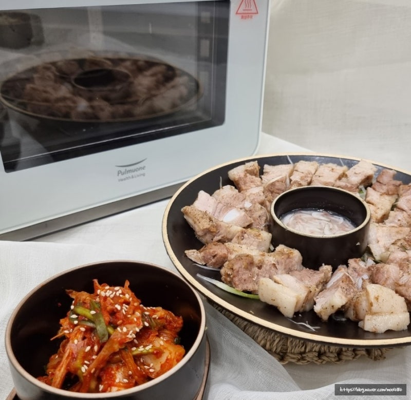 풀무원 스팀 에어프라이어 통 삼겹살수육 부드러운 스팀쿡요리