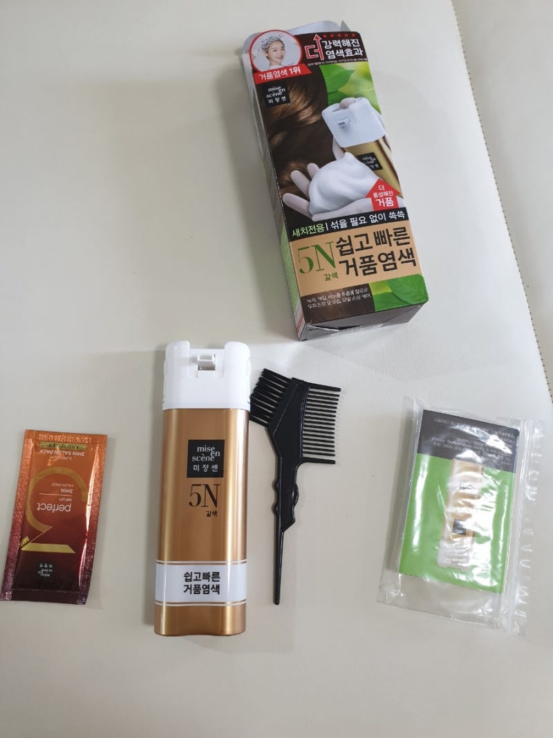 내돈내산-미장센 쉽고 빠른 거품염색약 5n(갈색) 리뷰