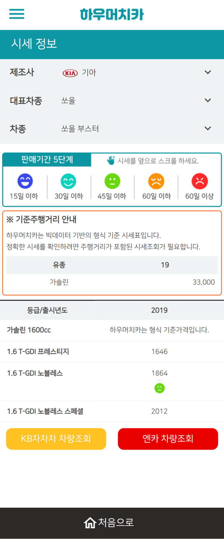 하우머치카 2021년 10월 쏘울 부스터 중고차가격.시세표