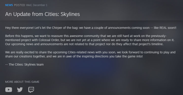 "시티즈 스카이라인2" 출시? 의미심장한 업데이트 공지 (Cities:Skylines2)
