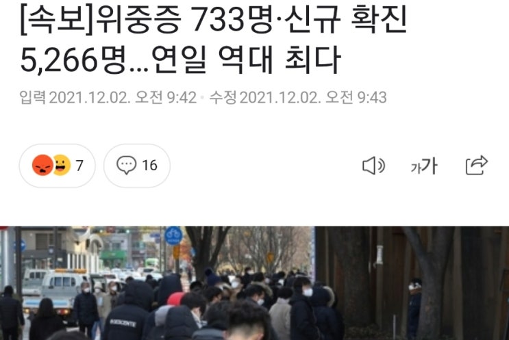 (속보) 확진자, 위중증 모두 역다 최다! 이쯤되면 과학인가!  치료제 없는 재택치료?