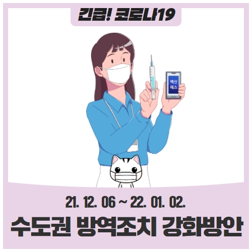 수도권 방역조치 강화방안 (21. 12. 06 ~ 22. 01. 02.) 수도권 방역조치 강화방안 (21. 12. 06 ~ 22. 01. 02.)