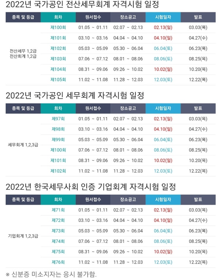 한국세무사회 자격시험 2022년 회계 세무 시험일정 원서접수 총정리
