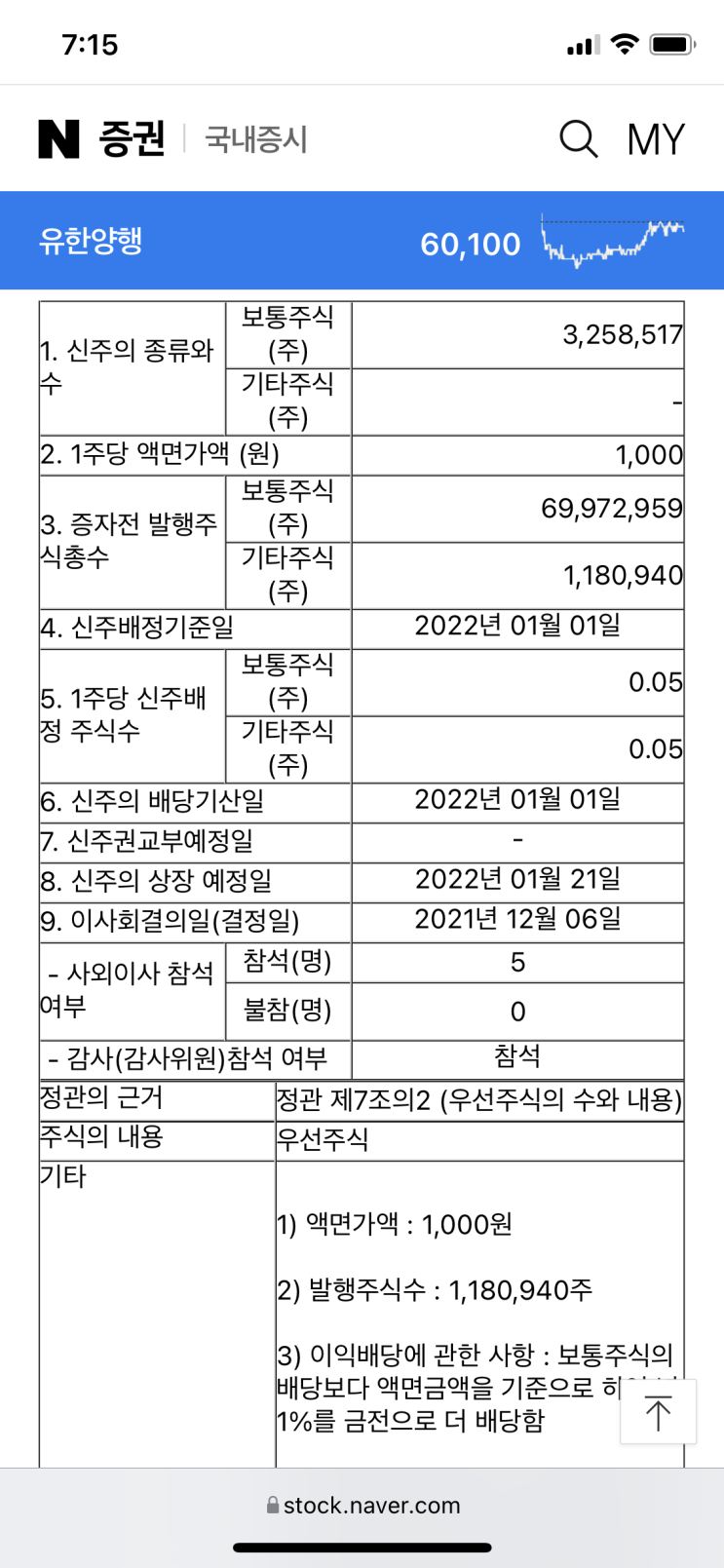  유한양행 유한양행우 주식투자(무상증자)