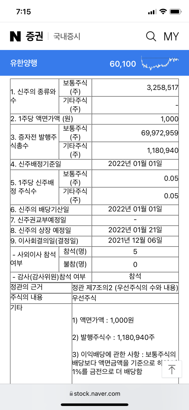 유한양행 유한양행우 주식투자(무상증자)