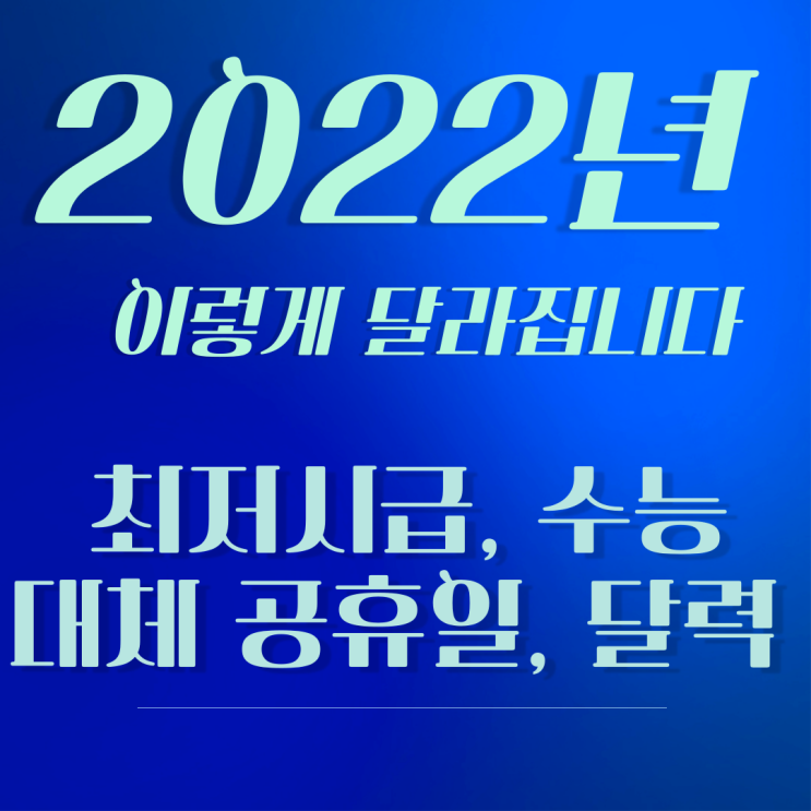  2022년 최저시급, 수능, 대체공휴일, 달력