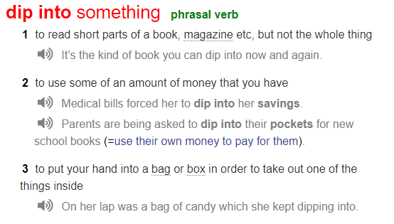 Dip, Dip into 뜻 한방에 이미지로 기억하기 Dip 살짝 내리다. 일시적 하락, 움푹 패인 부분, 소스 에서 Dip ...