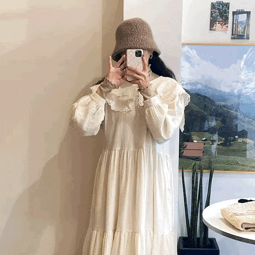  (당일배송)펀칭 레이스 프릴 롱 원피스72