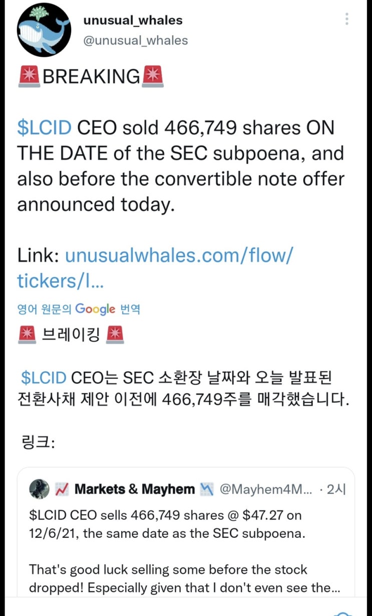 티커 LCID 루시드 모터스 주식 주가전망 (오퍼링 전환사채 발행 뜻) CEO 인성 무엇? 유상증자 후 주가