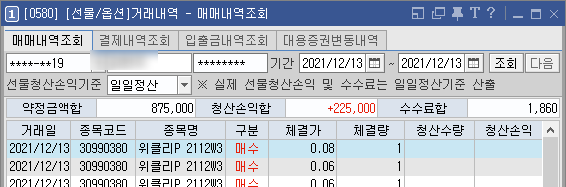  위클리 풋 380 매수, 당일정리