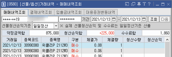 위클리 풋 380 매수, 당일정리