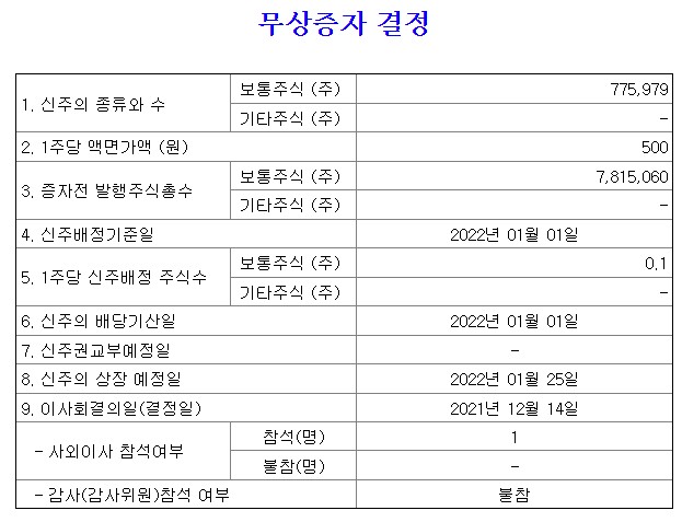  이루다 무상증자 공시