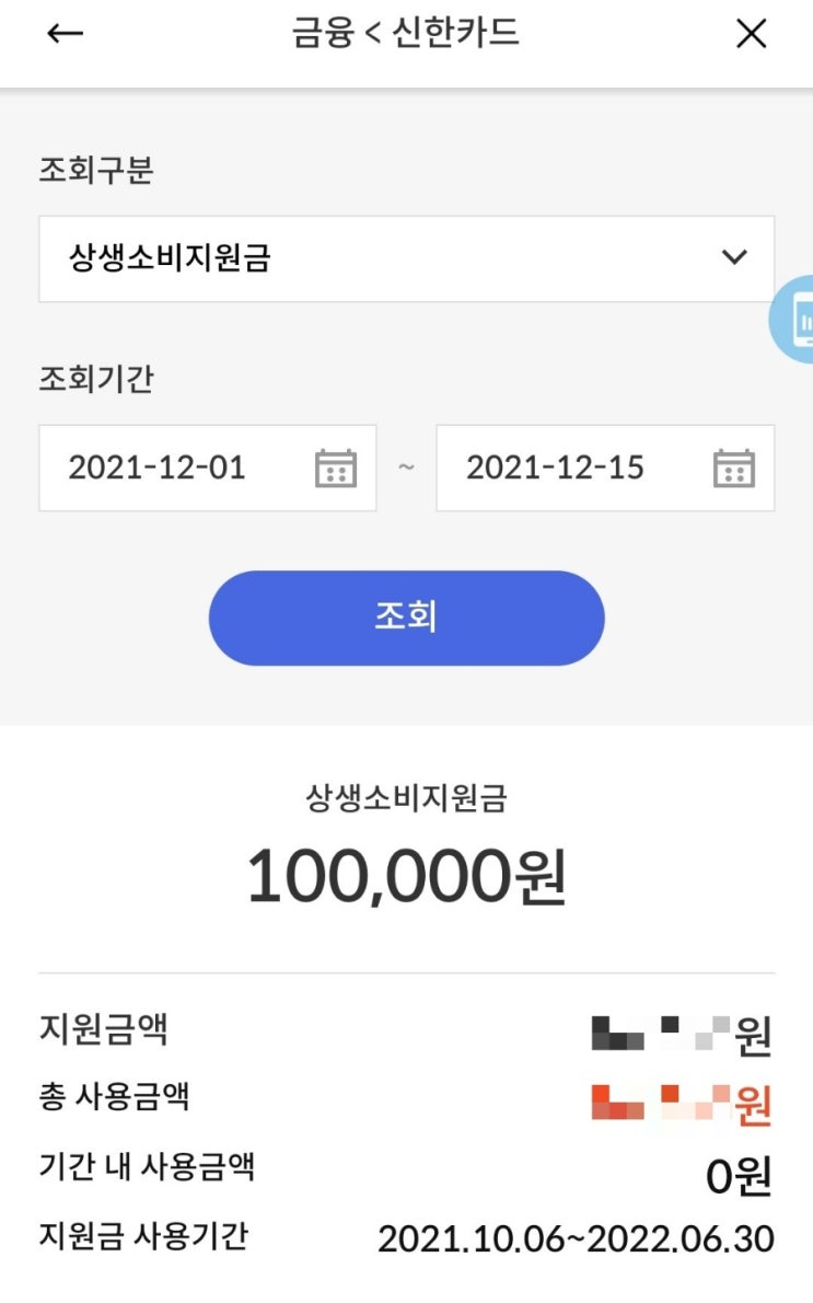  신한카드 상생소비지원금 입금 확인방법