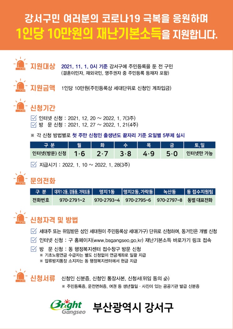  부산 강서구 재난지원금 금액, 신청기간, 신청방법
