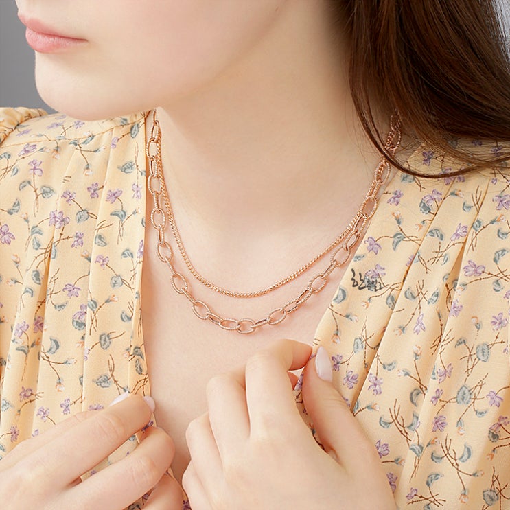 14k 두줄목걸이 볼드 한 느낌을 가진 레이어드로 14k 두줄목걸이 볼드 한 느낌을 가진 레이어드로