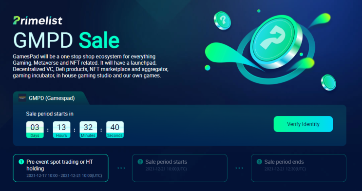  후오비 프라임리스트 GMPD Sale 일정 및 참가방법 변경사항 안내(Gamespad coin)