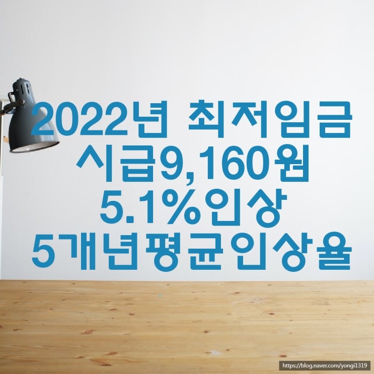  2022년 최저임금 시급 9160원 5.1%인상 5개년 평균인상율