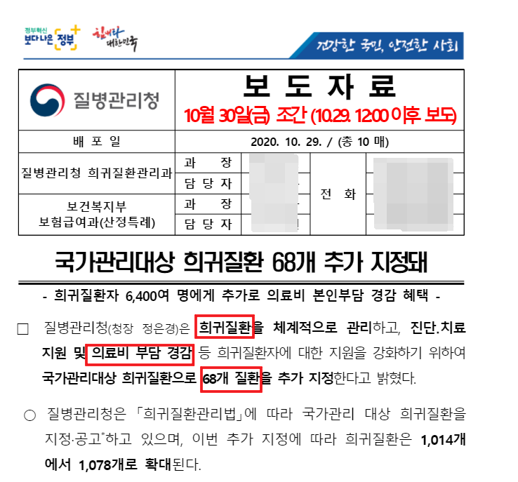  산정특례 추가된 68개 희귀성 ( feat 원추각막) 질환 진료비 경감