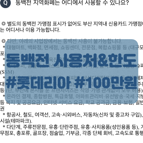  동백전 사용처와 동백전 한도 알아보기 부산지역화폐