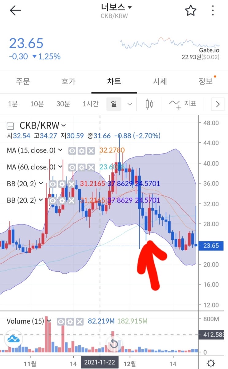  너보스 (CKB) 코인 알아보기 & 볼린저밴드 활용하여 매수포지션 선택 해보기.